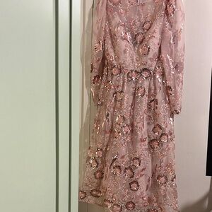 Mac Duggal Pink Floral Embroidered Long Sleeve Dress